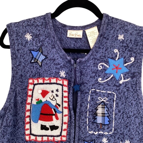 Bobbie Brooks Christmas Holiday Sweater Vest Size Large Snowman & Sleigh - Picture 2 of 10